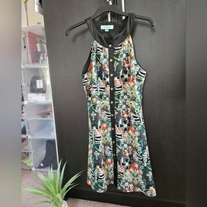 Green geometric summer sleeveless button down dress